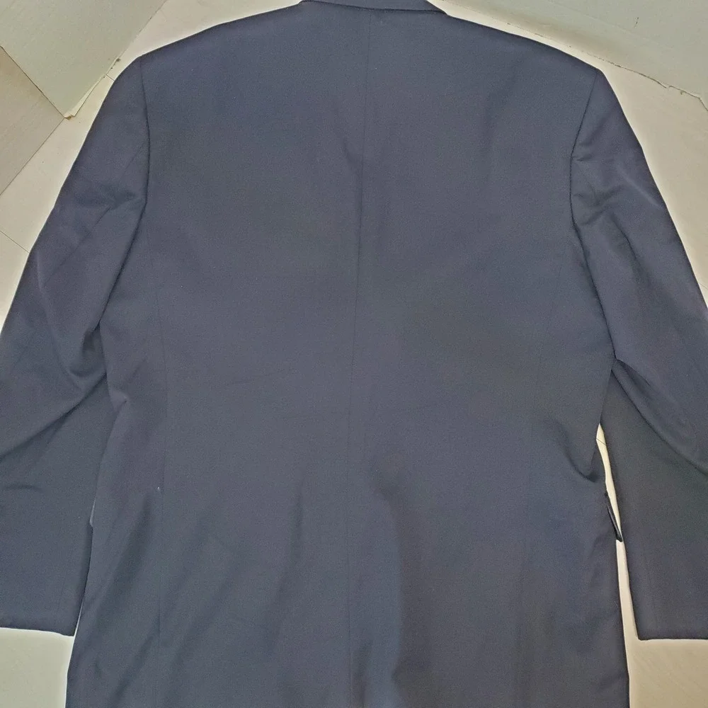 Vntg Trieste Mens Navy Blue Wool Blend Two Button Blazer 44R Old Money 90s Y2K
